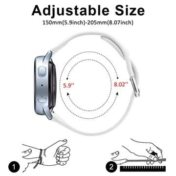 3 Pack Slim Sport Bands for Samsung Galaxy Watch Active 2 40mm 44mm, Soft Liquid Silicone Waterproof Straps for Replacement for Galaxy Watch Active Wristbands Women Men (White/Black/Gray)