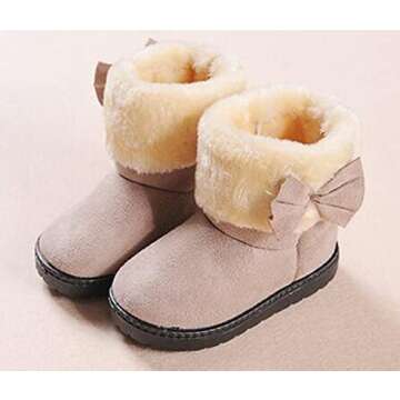 Cute Bowknot Fur Lining Snow Boots for Girls 2-6 Years
