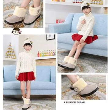 Cute Bowknot Fur Lining Snow Boots for Girls 2-6 Years