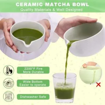 Matcha Whisk Set Matcha Bowl with Spout,Matcha Whisk with Matcha Whisk Holder,Matcha Sifter,Matcha Spoon and Scoop for Matcha Maker White