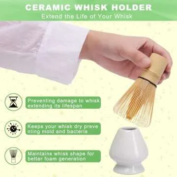 Matcha Whisk Set Matcha Bowl with Spout,Matcha Whisk with Matcha Whisk Holder,Matcha Sifter,Matcha Spoon and Scoop for Matcha Maker White