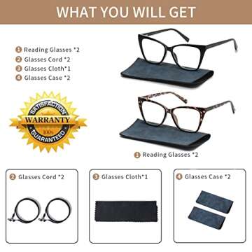 LKEYE Oversized Reading Glasses For Women Cat Eye Computer Blue Light Blocking Reader Stylish Ladies Designer Fashion Large Unbreakable Eyeglasses 2pack Black Leopard LK6042 + 1.50 x