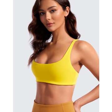 CRZ YOGA Butterluxe Spaghetti Strap Sports Bras for Women - Square Neck Yoga Wireless Low Coverage Padded Cami Crop Top High Visibility Yellow Medium