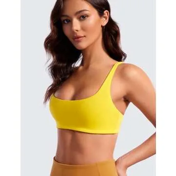 CRZ YOGA Butterluxe Spaghetti Strap Sports Bras for Women - Square Neck Yoga Wireless Low Coverage Padded Cami Crop Top High Visibility Yellow Medium