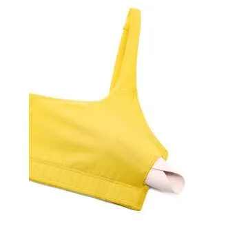 CRZ YOGA Butterluxe Spaghetti Strap Sports Bras for Women - Square Neck Yoga Wireless Low Coverage Padded Cami Crop Top High Visibility Yellow Medium