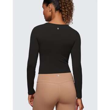 CRZ YOGA Butterluxe Womens Long Sleeve Crop Yoga Shirts Slim Fit Cropped Workout Tops Athletic Casua...