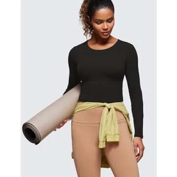 CRZ YOGA Butterluxe Womens Long Sleeve Crop Yoga Shirts Slim Fit Cropped Workout Tops Athletic Casual Basic Tight Shirt Black Medium