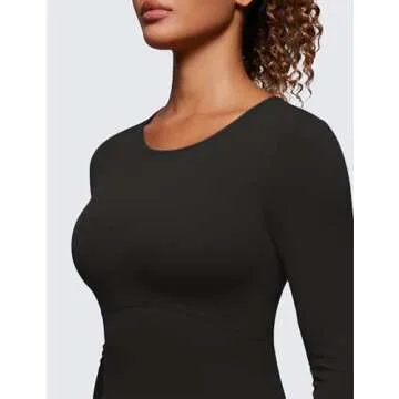 CRZ YOGA Butterluxe Womens Long Sleeve Crop Yoga Shirts Slim Fit Cropped Workout Tops Athletic Casual Basic Tight Shirt Black Medium