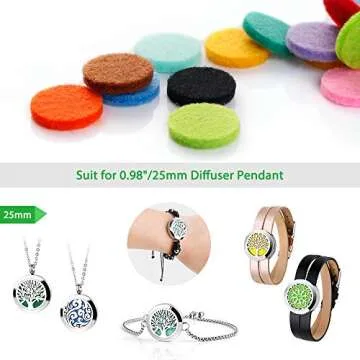 Maromalife 60 PCS Essential Oil Refill Pads, 0.67 Inch Felt Pads Aromatherapy Replacement Pads for Diffuser Necklace Diffuser Bracelet Car Diffuser Vent Clip Multi-Colored