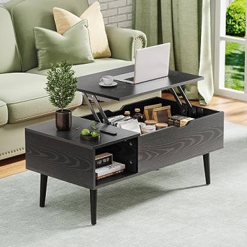 OLIXIS Modern Lift Top Coffee Table Wooden Furniture with Storage Shelf and Hidden Compartment for L...