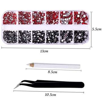 RODAKY 1500Pcs Red and Balck Nail Rhinestones for Nails 6 Size Nail Art Crystals Gems Stones Flatback Crystal Rhinestone for Crafts Nail Diamond Jewels Decoration Design Charms DIY Makeup Crafts