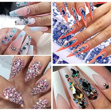 RODAKY 1500Pcs Red and Balck Nail Rhinestones for Nails 6 Size Nail Art Crystals Gems Stones Flatback Crystal Rhinestone for Crafts Nail Diamond Jewels Decoration Design Charms DIY Makeup Crafts