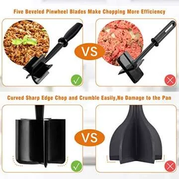 Hamburger Chopper,Meat spatula chopper,Ground meat chopper, Utensil meat breaker upper,Meat chopper utensil, Ground Turkey, Ground Beef Smasher & Ground Meat Chopper, Potato Masher