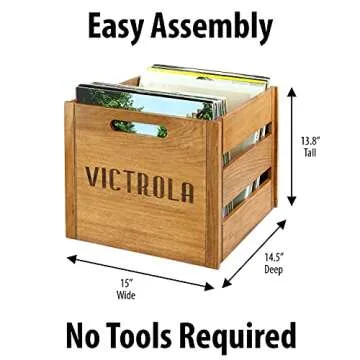 Victrola Wooden Crate - Table Top Album Holder and Organizer for All Records, Holds over 50 Vinyls, Classy Wood Finish, Easy Installation, Elegant Design