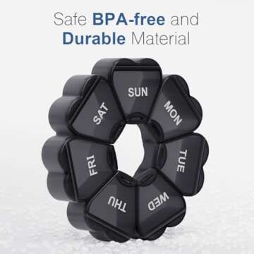 Large Weekly Pill Organizer, Pill Box 7 Day, KAPENS Daily Vitamin Case Large Capacity Compartments, Pill Containers for Fish Oil Medicine Supplements, Black