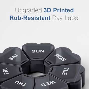 Large Weekly Pill Organizer, Pill Box 7 Day, KAPENS Daily Vitamin Case Large Capacity Compartments, Pill Containers for Fish Oil Medicine Supplements, Black