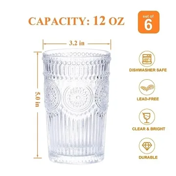 Vintage Glassware Romantic Drinking Glasses Set of 6