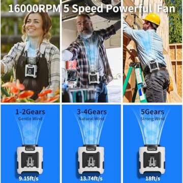 Socool 10000mAh Portable Waist Fan Clip on Wearable Belt Personal Fan Rechargeable Battery Operated ...