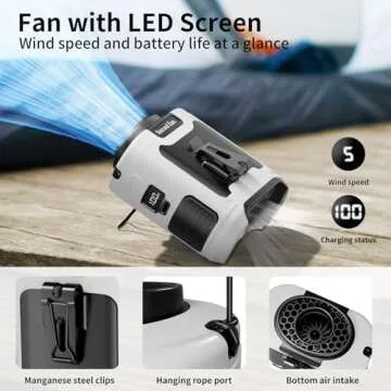 Socool 10000mAh Portable Waist Fan Clip on Wearable Belt Personal Fan Rechargeable Battery Operated with 5 Speeds & Flashlight Neck Hands-Free 40H Cooling for Outdoor Travel Camping Power Bank (White)