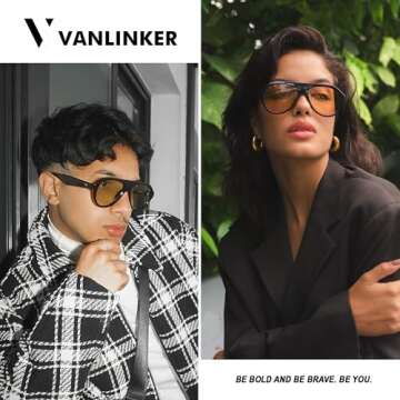 VANLINKER Retro Aviator Polarized Sunglasses for Men Women Trendy 70s Vintage Plastic Frame Sun Glas...