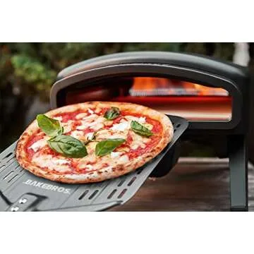 Bakebros 14" Gas Powered Outdoor Pizza Oven (SPACE BLACK) Portable Outdoor Ovens with Built-in Infrared Thermometer,Pizzas Peel, Stone, Cutter, Recipe Carry Cover Bag