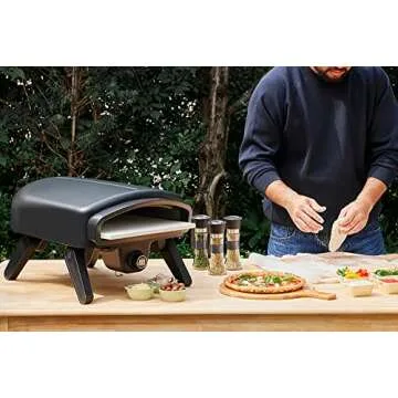 Bakebros 14" Gas Powered Outdoor Pizza Oven (SPACE BLACK) Portable Outdoor Ovens with Built-in Infrared Thermometer,Pizzas Peel, Stone, Cutter, Recipe Carry Cover Bag