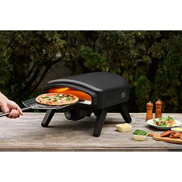 Bakebros 14" Gas Powered Outdoor Pizza Oven (SPACE BLACK) Portable Outdoor Ovens with Built-in Infrared Thermometer,Pizzas Peel, Stone, Cutter, Recipe Carry Cover Bag