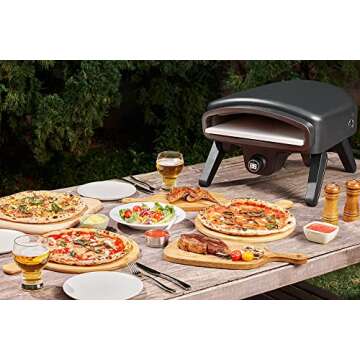 Bakebros 14" Gas Powered Outdoor Pizza Oven (SPACE BLACK) Portable Outdoor Ovens with Built-in Infrared Thermometer,Pizzas Peel, Stone, Cutter, Recipe Carry Cover Bag