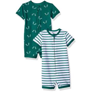 Hanes Baby, Ultimate Zippin Short Sleeve Romper for Boys & Girls, 2-Pack, Green Stripes, 18-24 Months