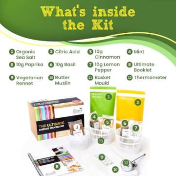 The Ultimate Cheese Making Kit - DIY Cheese Maker - 10 Different Cheese Mozzarella, Mascarpone, Feta, Ricotta Cheese - Cheese Making Supplies Include Rennet for Cheese Making & Booklet