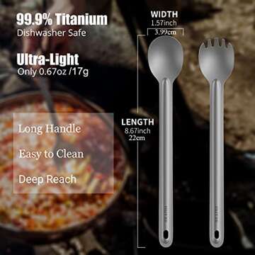 OUTXE Titanium Long Handle Spork and Spoon, 8.7-Inch Soup Spoon, Camping Spork and Spoon, Eco-Friend...