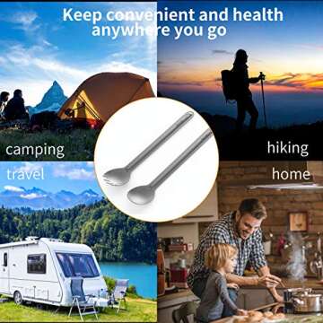 OUTXE Titanium Long Handle Spork and Spoon, 8.7-Inch Soup Spoon, Camping Spork and Spoon, Eco-Friendly Coffee Spoon, Spork and Spoon Set