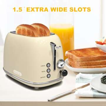 Toaster 2 slice, KitchMix Retro Stainless Steel Toaster with 6 Settings, 1.5 In Extra Wide Slots, Ba...