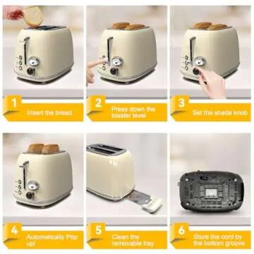 Toaster 2 slice, KitchMix Retro Stainless Steel Toaster with 6 Settings, 1.5 In Extra Wide Slots, Bagel/Defrost/Cancel Function, Removable Crumb Tray (Cream)