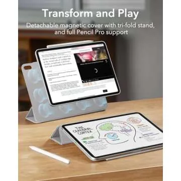 ESR for iPad Air 11 Inch Case M2(2024), iPad Air 6th/5th/4th Gen (2024/2022/2020), Powerful Magnetic Attachment, Slim Trifold Stand Case, Supports Pencil Pro&Pencil(USB-C), Durable Protection, White