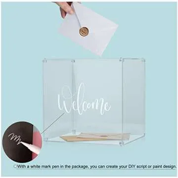 MaiiTiproll All Clear Acrylic Card Box, DIY Wedding Box with Your DIY Print, Assembly Box for Reception/Wedding Box/Party Graduation & Birthday Baby Shower Decorations(10x10x8.5)