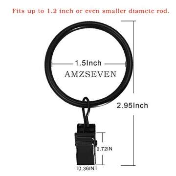 AMZSEVEN 40 Pack Metal Curtain Rings with Clips, Drapery Clips Hooks, Decorative Curtain Rod Clips 1...