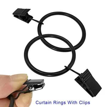 AMZSEVEN 40 Pack Metal Curtain Rings with Clips, Drapery Clips Hooks, Decorative Curtain Rod Clips 1.5 in Interior Diameter, Vintage Black
