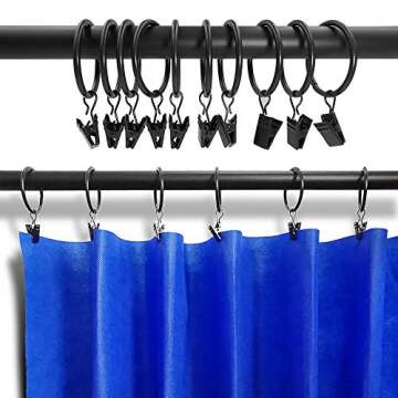 AMZSEVEN 40 Pack Metal Curtain Rings with Clips, Drapery Clips Hooks, Decorative Curtain Rod Clips 1.5 in Interior Diameter, Vintage Black