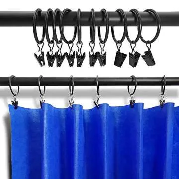 AMZSEVEN 40 Pack Metal Curtain Rings with Clips, Drapery Clips Hooks, Decorative Curtain Rod Clips 1.5 in Interior Diameter, Vintage Black