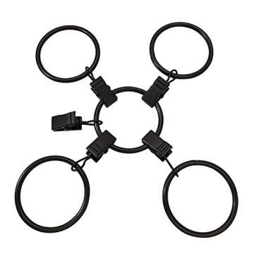 AMZSEVEN 40 Pack Metal Curtain Rings with Clips, Drapery Clips Hooks, Decorative Curtain Rod Clips 1.5 in Interior Diameter, Vintage Black
