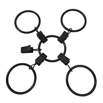 AMZSEVEN 40 Pack Metal Curtain Rings with Clips, Drapery Clips Hooks, Decorative Curtain Rod Clips 1.5 in Interior Diameter, Vintage Black