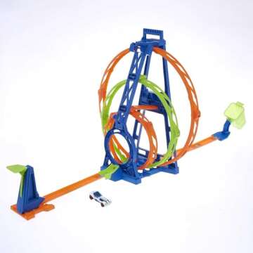 Hot Wheels Toy Car Track Set Triple Loop Kit, 3 Loops & Connects to Other Sets, Includes 1:64 Scale Car