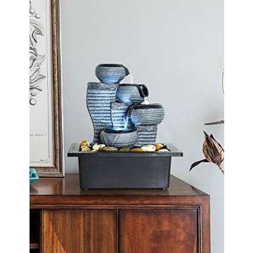 Desktop Waterfall Fountain Decor LED Illuminated Indoor Portable Waterfall Tabletop Fountains 10 1/5" High Gray