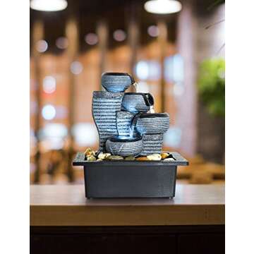 Desktop Waterfall Fountain Decor LED Illuminated Indoor Portable Waterfall Tabletop Fountains 10 1/5" High Gray
