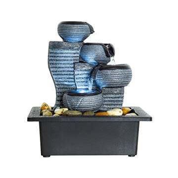 Desktop Waterfall Fountain Decor LED Illuminated Indoor Portable Waterfall Tabletop Fountains 10 1/5" High Gray