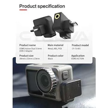 CYNOVA Osmo Action Dual 3.5mm Mic Adapter - Made for Osmo Action with Authorization