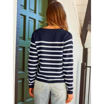 LILLUSORY Women's Striped Cardigan Sweaters Fall Outfits Clothes Fashion Trendy Long Sleeve Tops Casual Knit Lady Jackets Blue White M