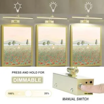 Yuichoy 2 Pack Picture Light Battery Operated for Wall, 16" Wireless Display Art Lighting for Painting with Remote, Dimmable 5200mAh Picture Frame Lights for Gallery, Antique Brass