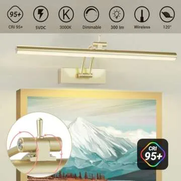 Yuichoy 2 Pack Picture Light Battery Operated for Wall, 16" Wireless Display Art Lighting for Painting with Remote, Dimmable 5200mAh Picture Frame Lights for Gallery, Antique Brass